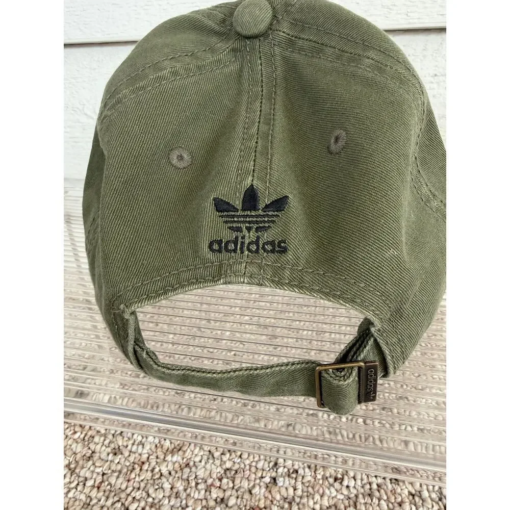 Adidas Originals Olive Green Trefoil Logo Dad Hat OSFM Unisex Streetwear Cap